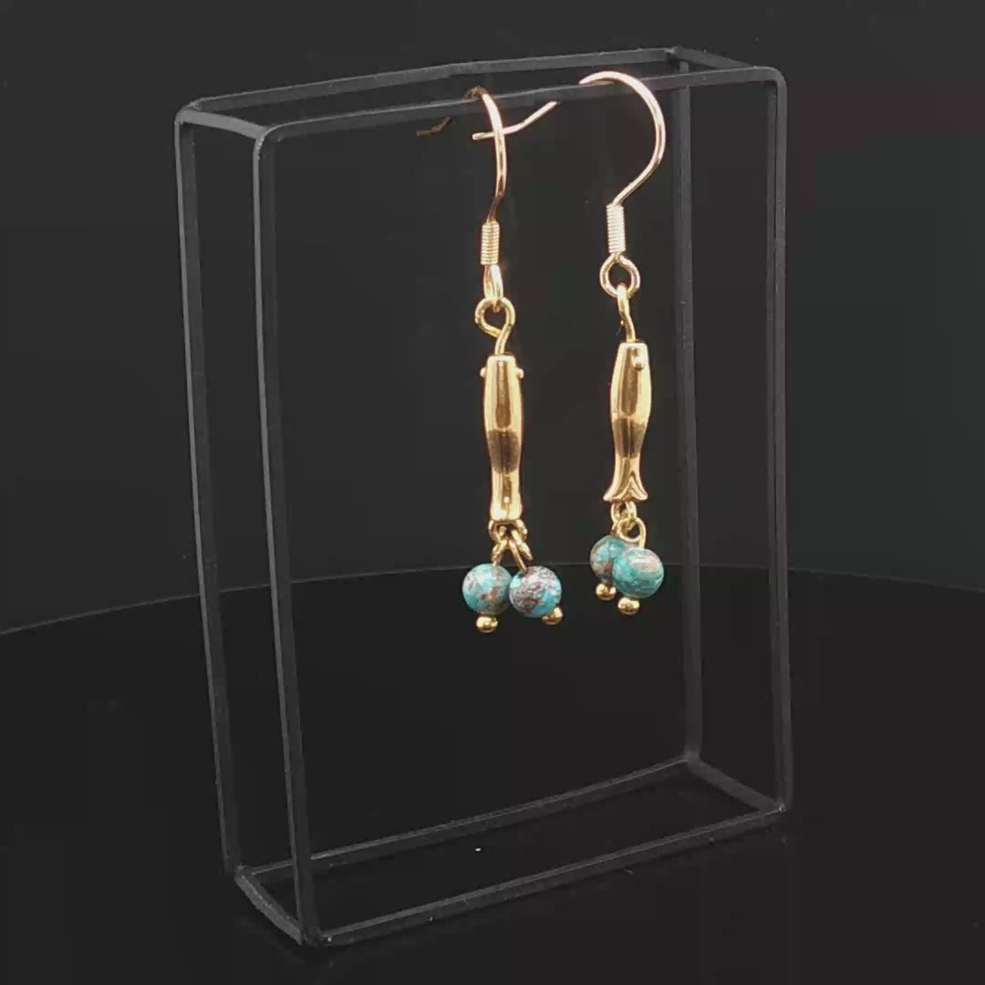 Golden Fish Earrings – Stainless Steel Gold PVD | African Turquoise