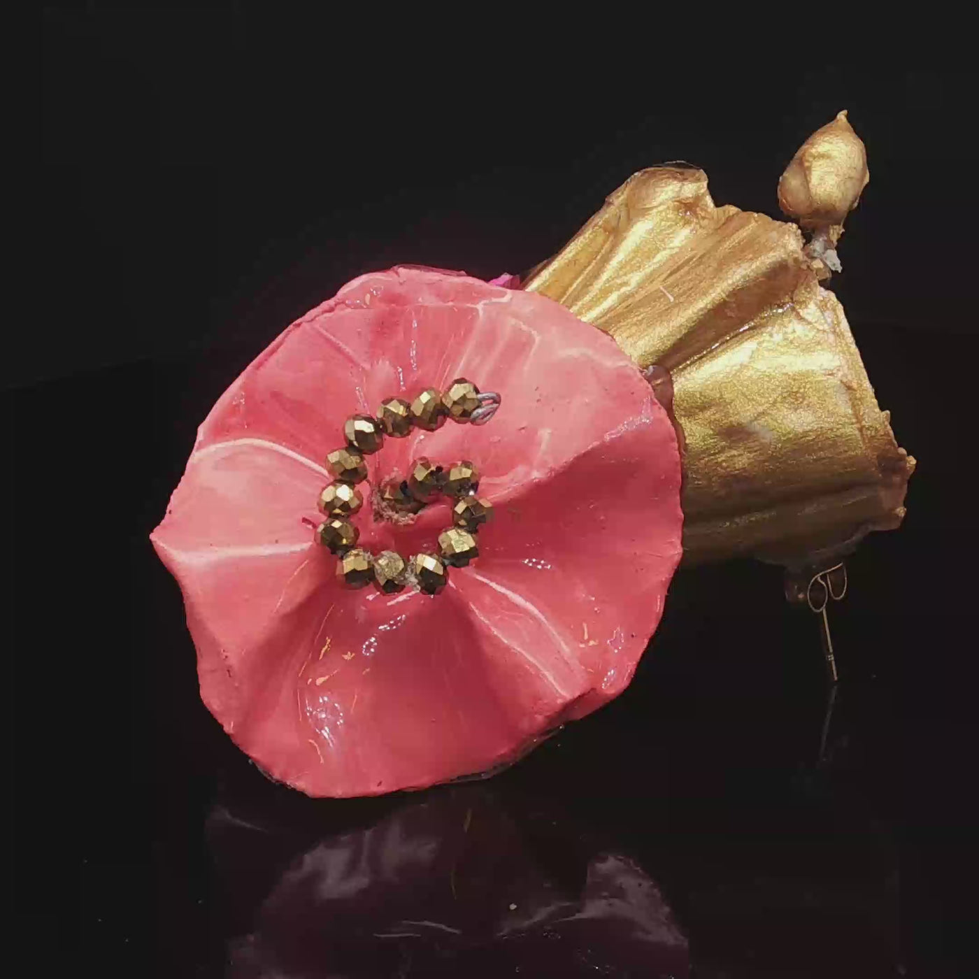 Golden Petal – Papier-Mâché Earrings | Recycled Paper Sculptural Art