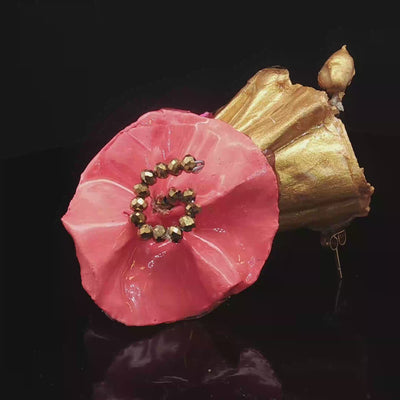 Golden Petal – Papier-Mâché Earrings | Recycled Paper Sculptural Art