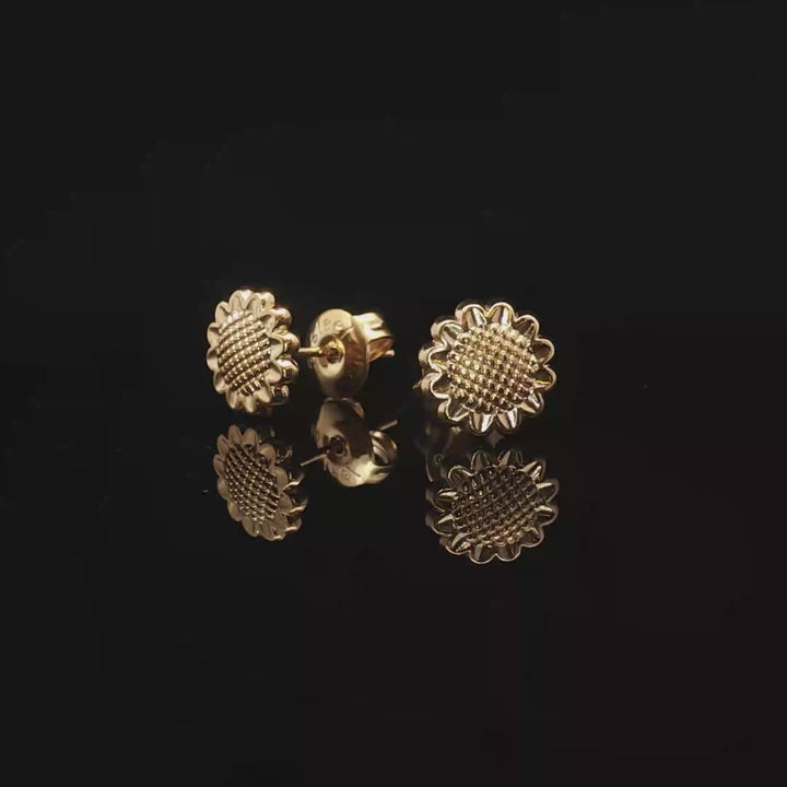 Golden Sunflower Stud Earrings – Stainless Steel Floral Minimalist Jewelry