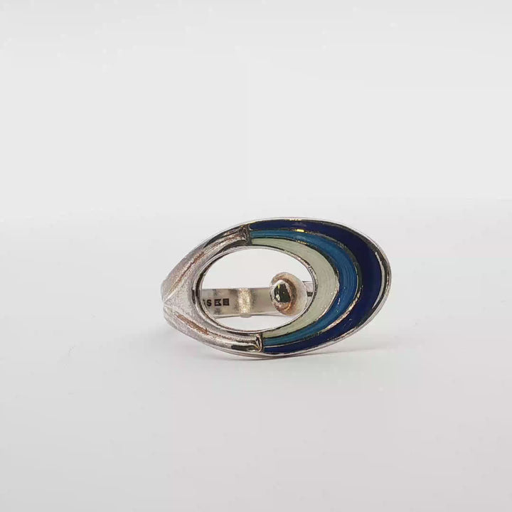 Curated Vintage Norwegian Sterling Silver Enamel Ring – Nordic Ocean Collection