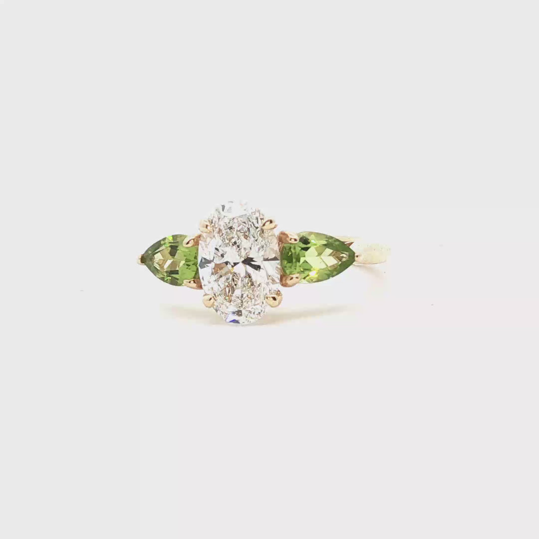 Oval Lab-Grown Diamond Engagement Ring with Natural Peridot | Custom Made in 14K Gold
