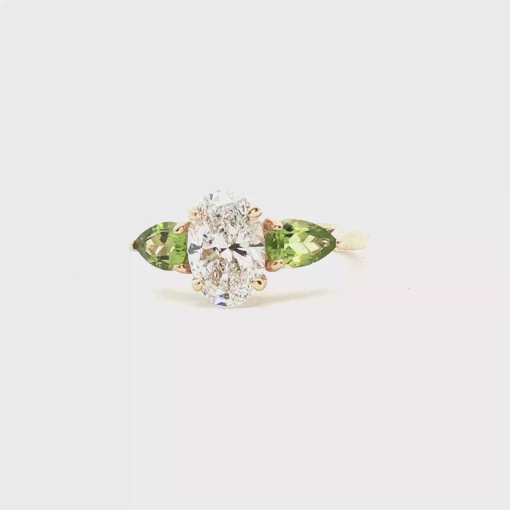 Oval Lab-Grown Diamond Engagement Ring with Natural Peridot | Custom Made in 14K Gold