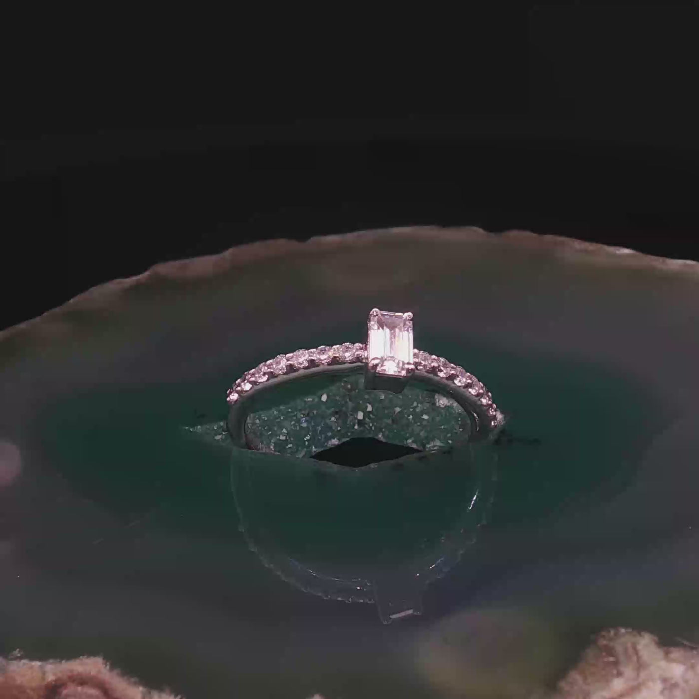 Emerald-Cut Crystal Ring – Silver Engagement & Wedding Band | Custom Gemstone & Gold Options