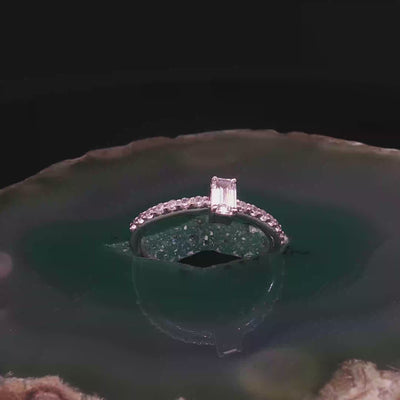 Emerald-Cut Crystal Ring – Silver Engagement & Wedding Band | Custom Gemstone & Gold Options