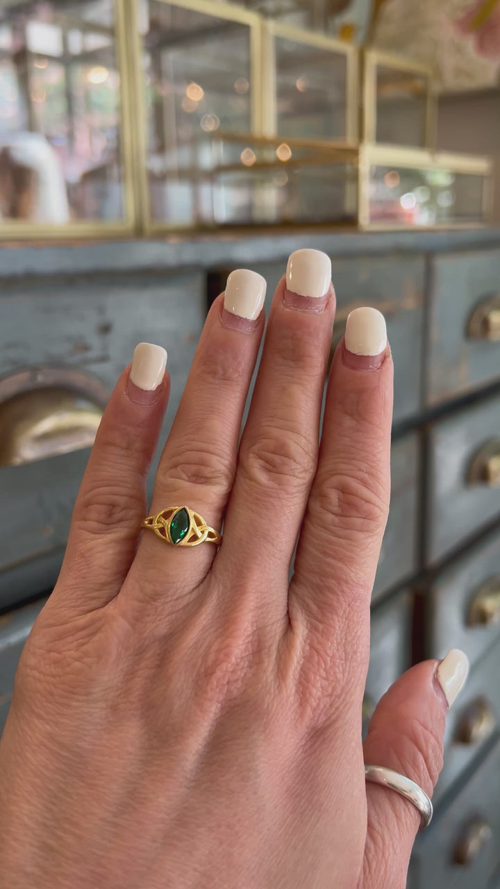 Emerald Whisper – Gold-Plated Silver Engagement Ring