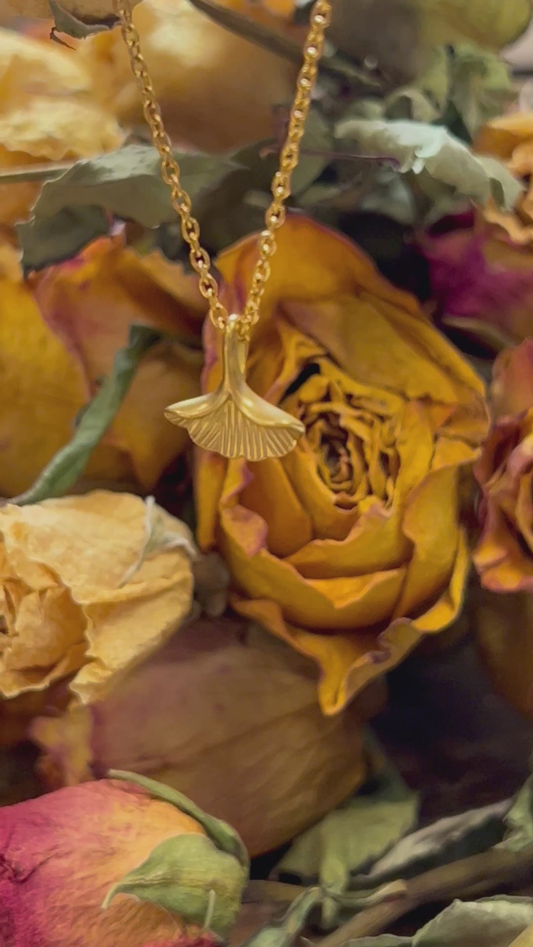 Miniature Gingko leaf goldfilled stainless steel necklace