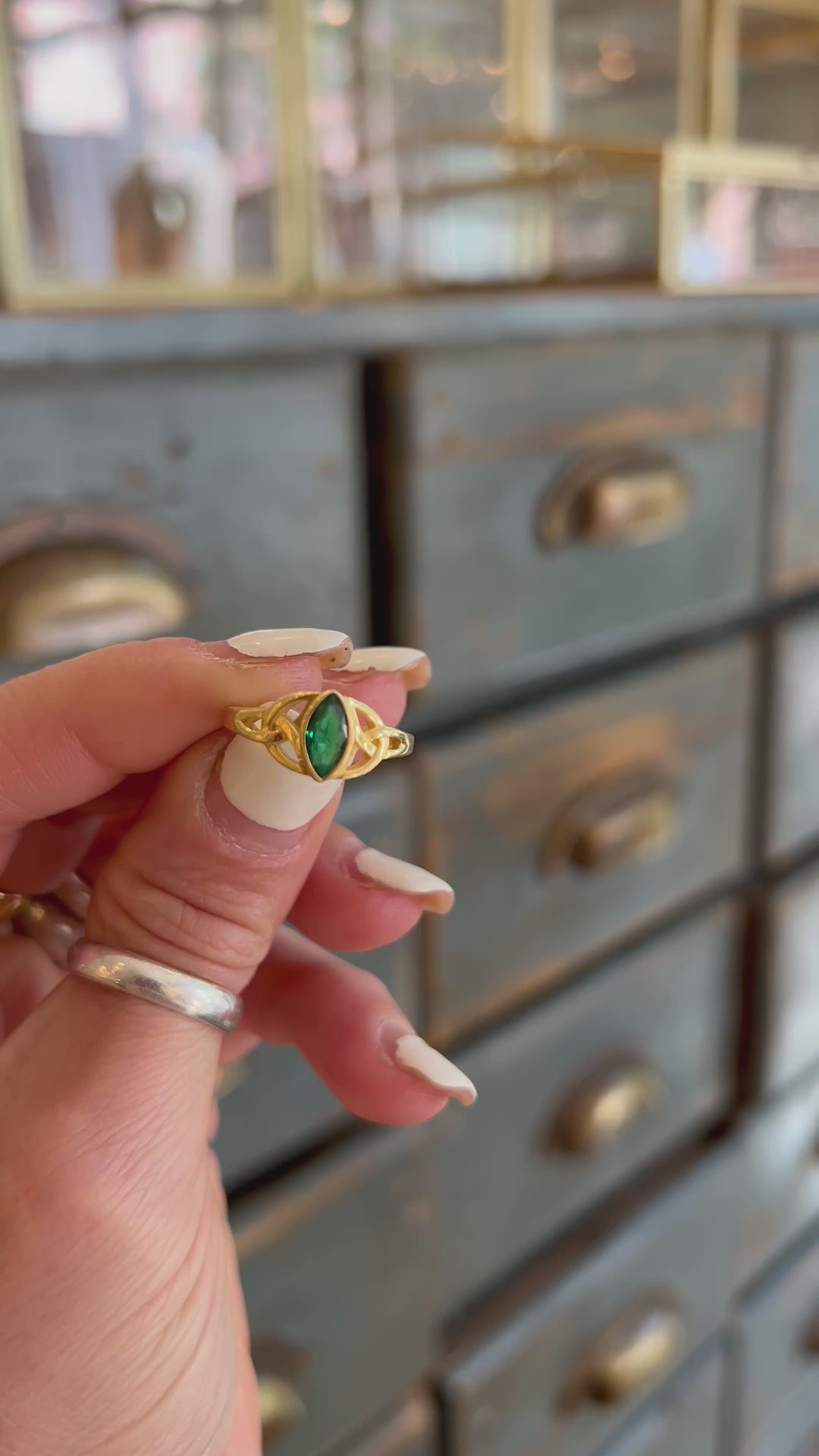 Emerald Whisper – Gold-Plated Silver Engagement Ring