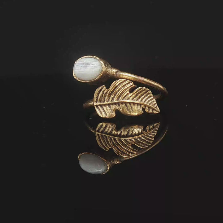 Golden Leaf Moonstone Ring