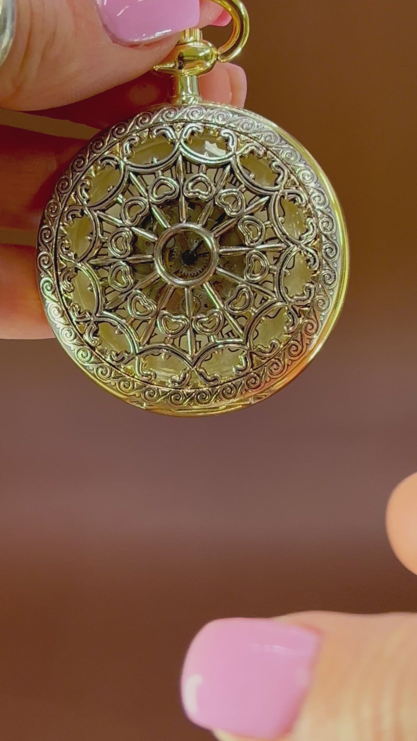 “Royal Gears” Vintage Skeleton Pocket Watch – Golden Filigree Edition