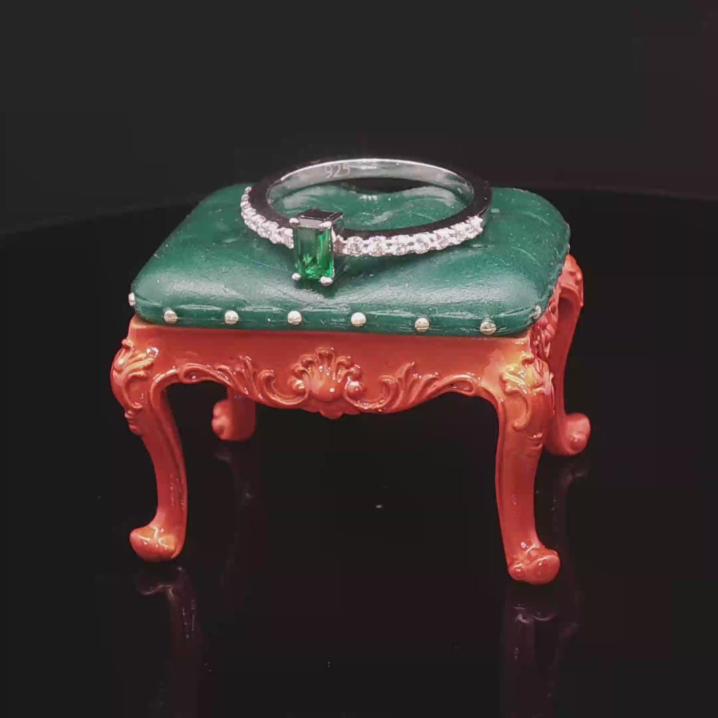 Emerald-Cut Green Crystal Ring – Silver Minimal Design | Custom Engagement, Wedding & Anniversary Ring