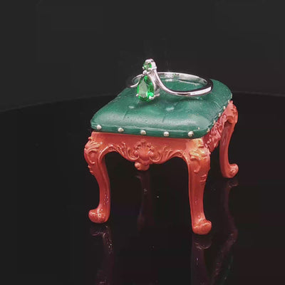 Pear-Cut Green Crystal Ring – Silver Minimal Design | Custom Gemstone & Gold Options