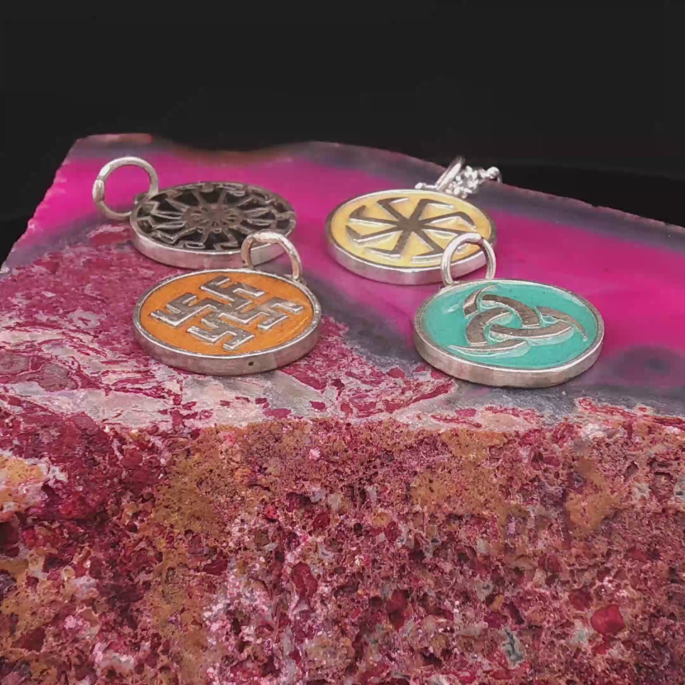 Viking Rune Minakari Charm Pendants – 925 Silver, Handmade Limited Edition