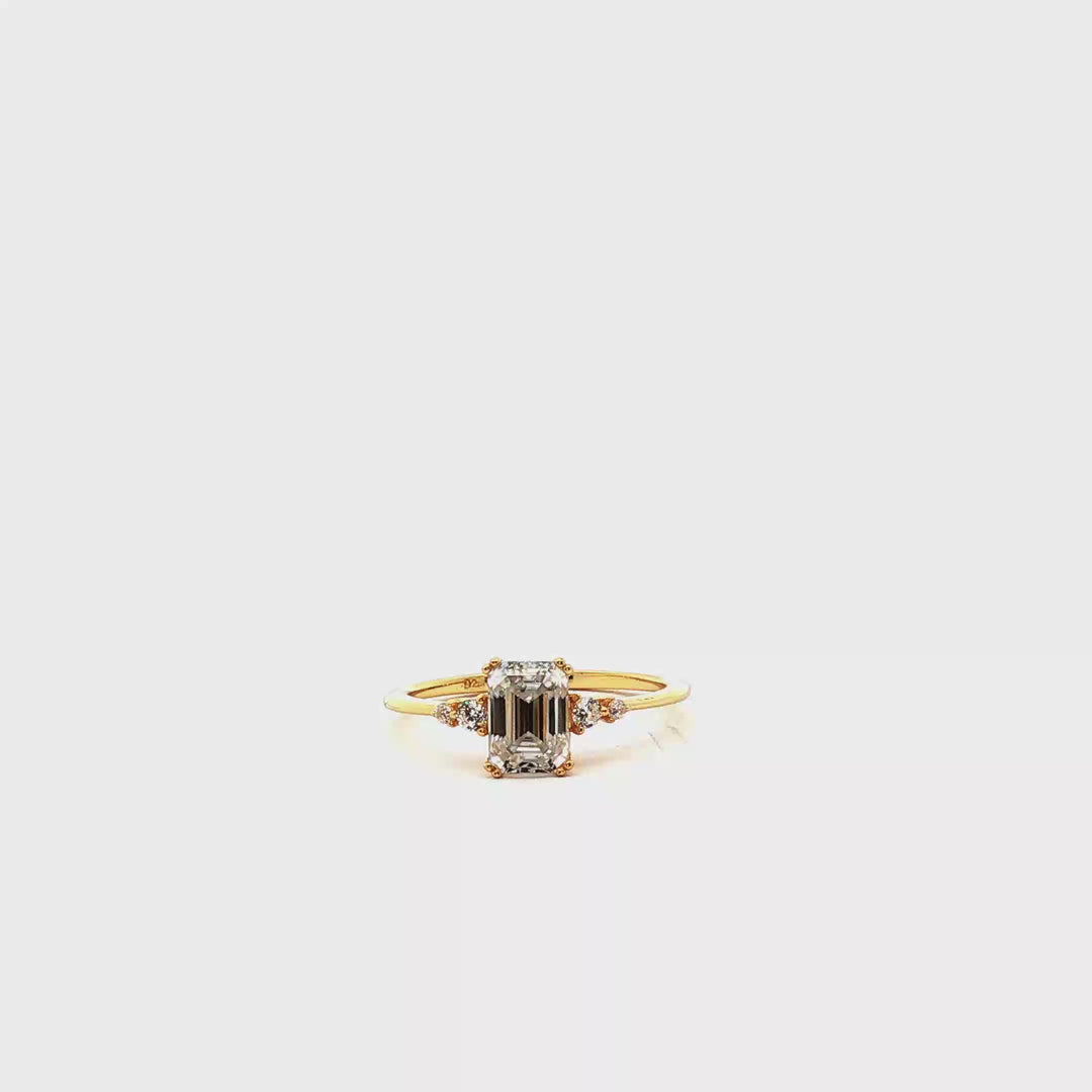 Golden Promise |GRA Certified Emerald Cut Moissanite Ring in GoldPlated Sterling Silver