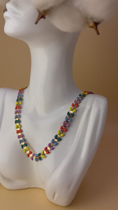 Festival Flame – Multicolor Enamel Chain Necklace
