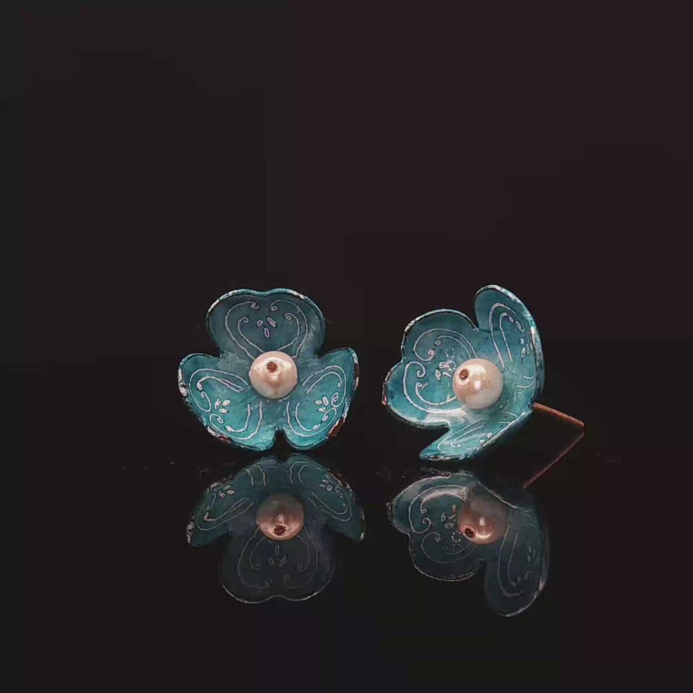 Whispers of Isfahan – Blue Minakari Pearl Studs