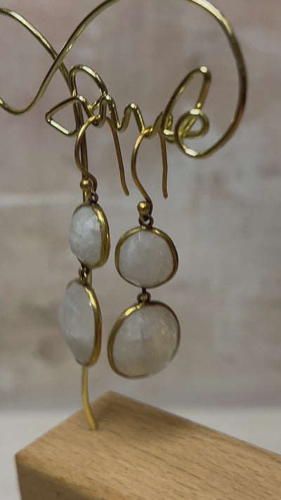 Lunar radiance Indian design dangling drop moonstone 18k gold vermeil 925 silver handmade earrings