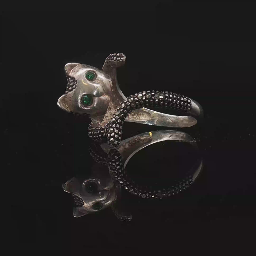 Azteca Emerald Cat Ring – Mexican Sterling Silver Wrap Ring