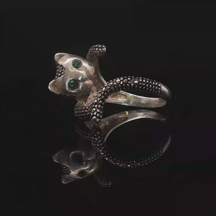 Azteca Emerald Cat Ring – Mexican Sterling Silver Wrap Ring