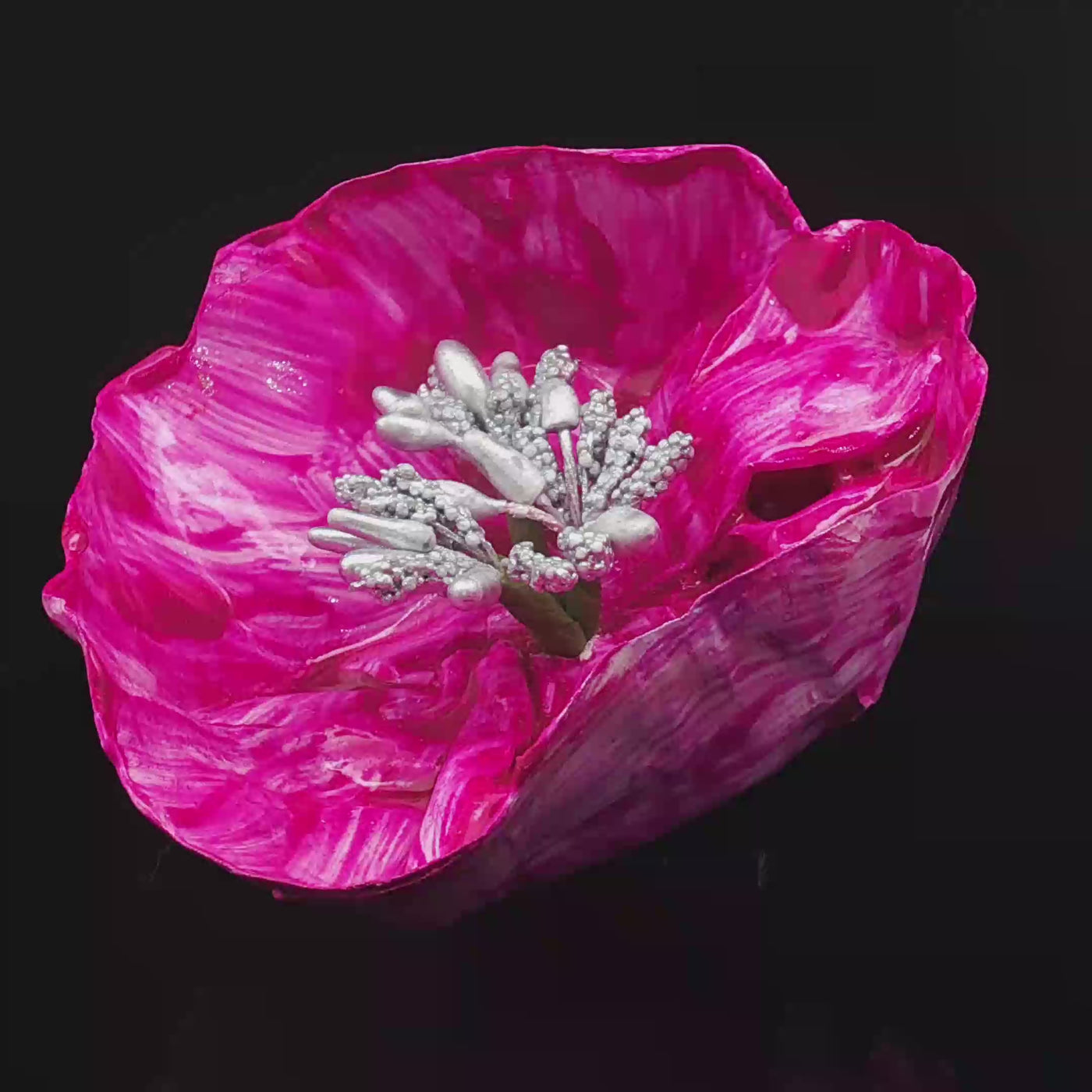 Crimson Bloom– Papier-Mâché Brooch | Recycled Paper Wearable Art