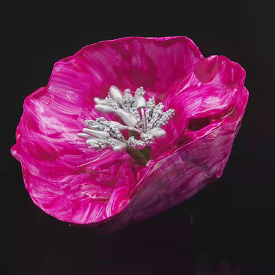 Crimson Bloom– Papier-Mâché Brooch | Recycled Paper Wearable Art