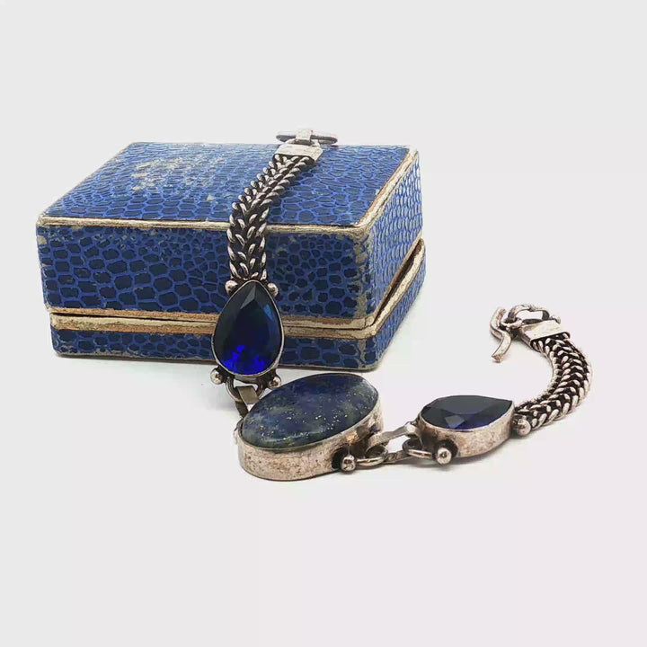 Midnight Relic – Vintage Lapis Lazuli & Blue Crystal Sterling Silver Bracelet