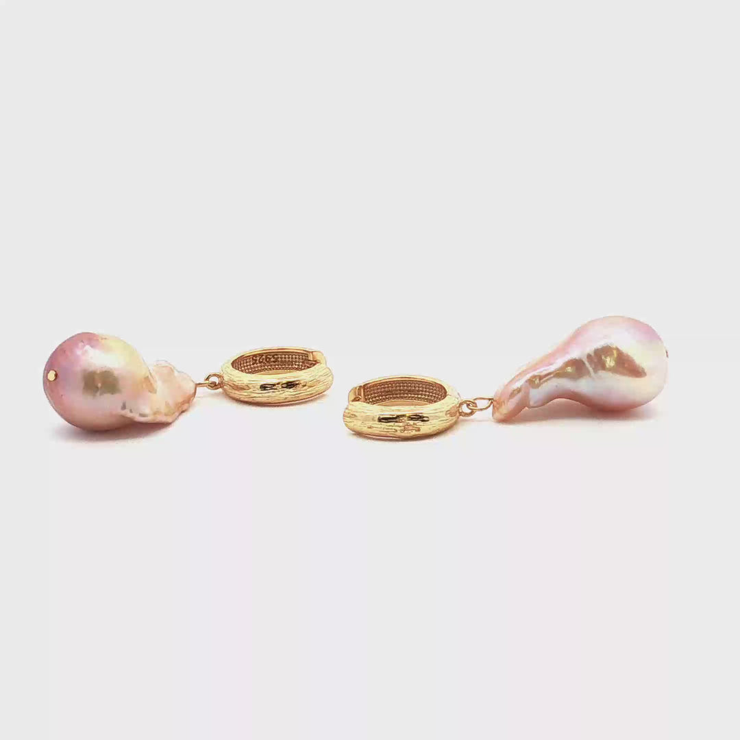 Pink Baroque Freshwater Pearl Hoop Earrings – Sterling Silver
