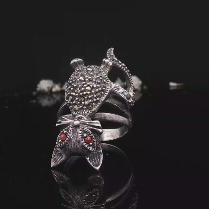 Maral authentic handcrafted Mexican cat crystal 925 silver ring