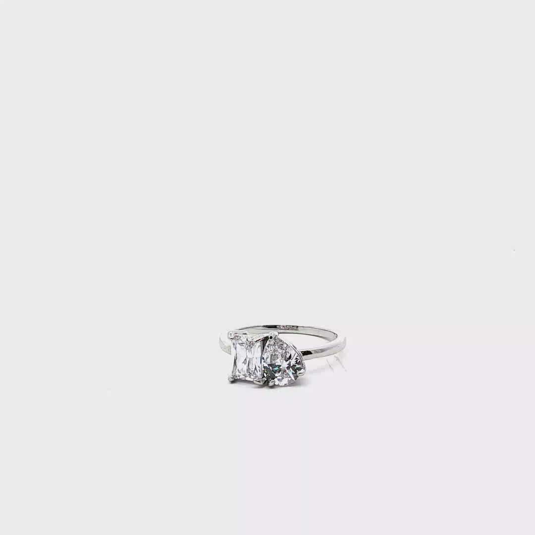 Sacred Balance |Two-Stone Cubic Zirconia Engagement Ring in Sterling Silver