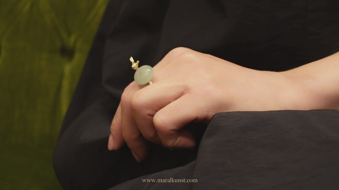 Whispers of Jade – Handmade Silver Ring with Bird & Branch