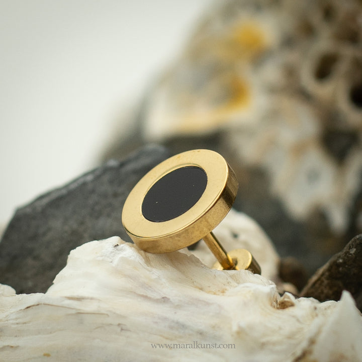Stud black and Gold Plated circle Piercing stainlesssteel
