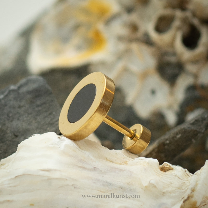 Stud black and Gold Plated circle Piercing stainlesssteel