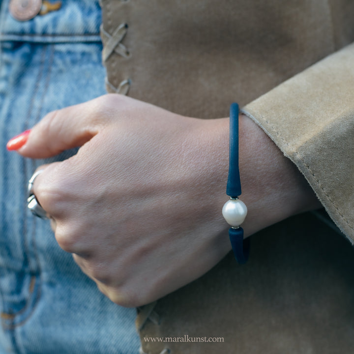 Miami Blue  Recycled Sustainable designer PEARL BRACELET ( Maralkunst limited edition)