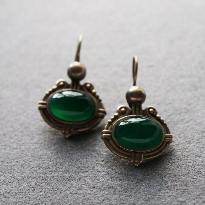 Iranian handcrafted 925 oxidised Silver green agate vintage inspired design