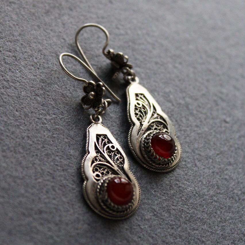 Maral vintage style handmade Iranian oxidised 925 Silver Agate  earrings
