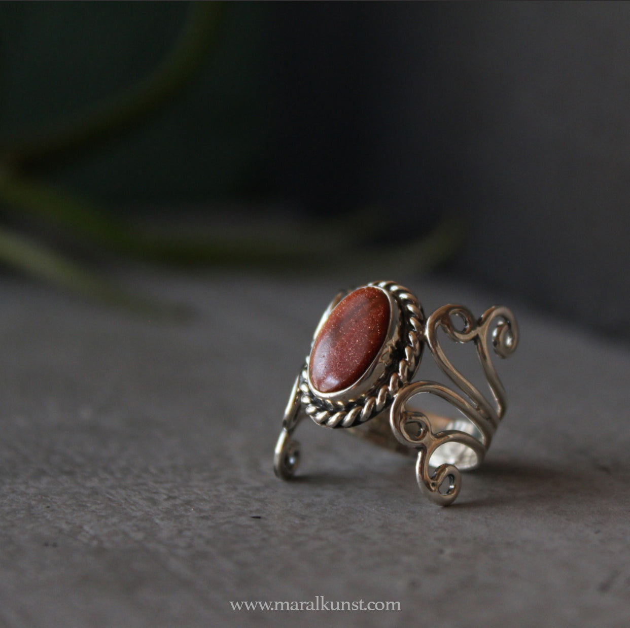Mexican brown aventurine 925 silver ring