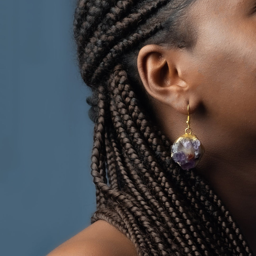 Golden Genuine Amethyst Earrings - Maral Kunst Jewelry