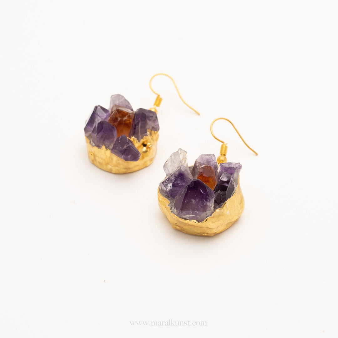 Golden Genuine Amethyst Earrings - Maral Kunst Jewelry