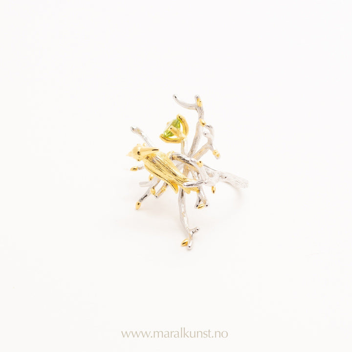 Flower Bird Ring in Yellow Gold - Maral Kunst Jewelry