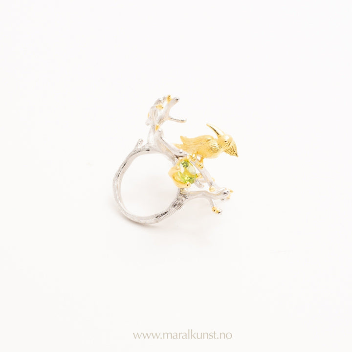 Flower Bird Ring in Yellow Gold - Maral Kunst Jewelry