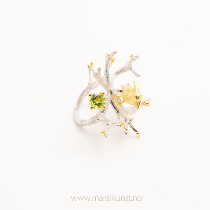 Flower Bird Ring in Yellow Gold - Maral Kunst Jewelry