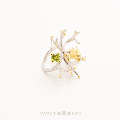 Flower Bird Ring in Yellow Gold - Maral Kunst Jewelry