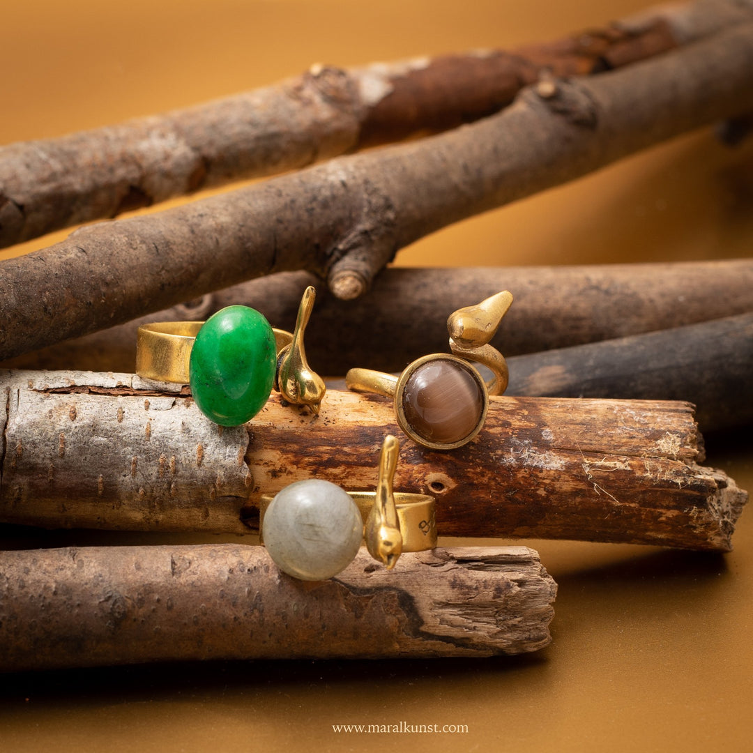 Handmade Iranian Bird with Gem Brass Ring - Maral Kunst Jewelry
