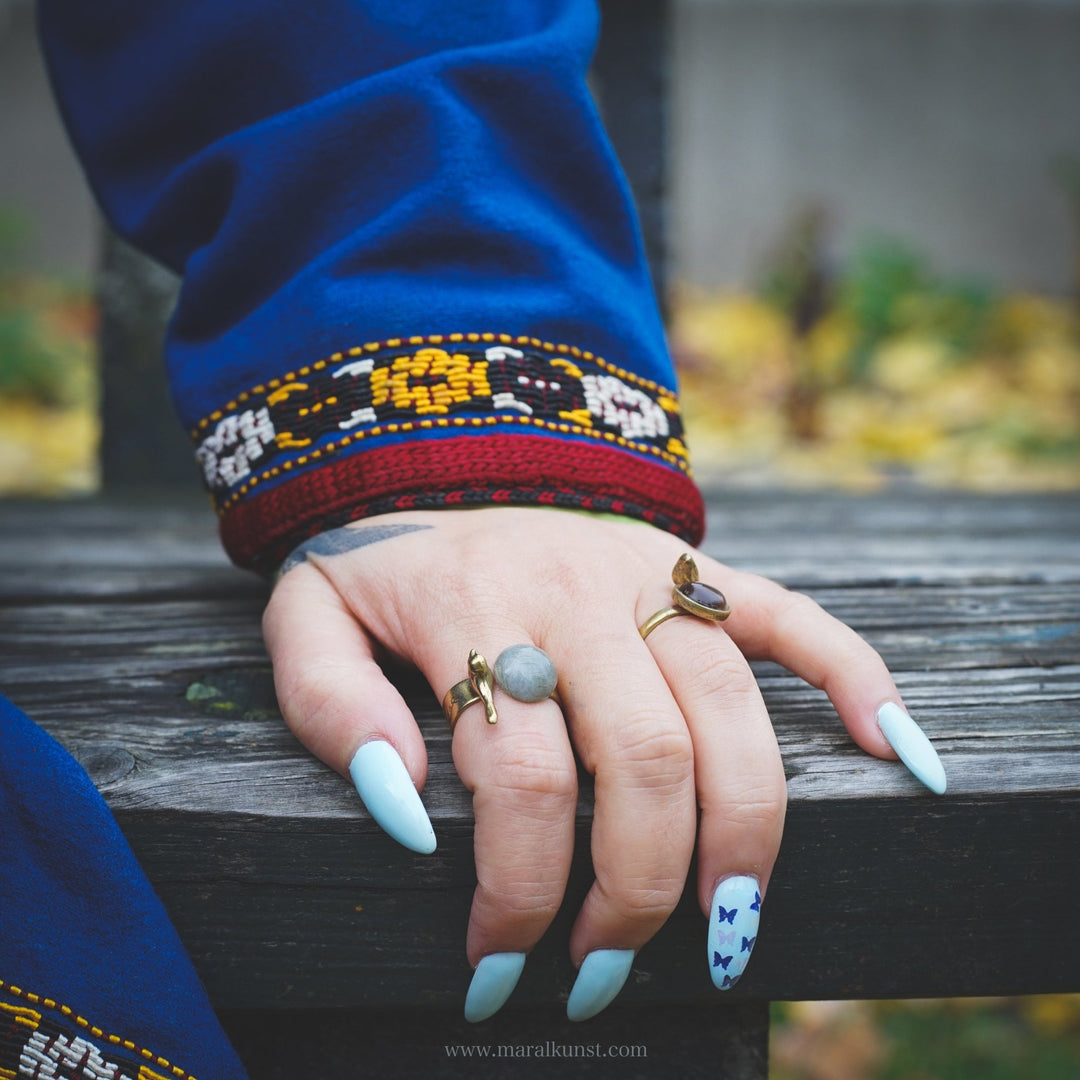 Handmade Iranian Bird with Gem Brass Ring - Maral Kunst Jewelry