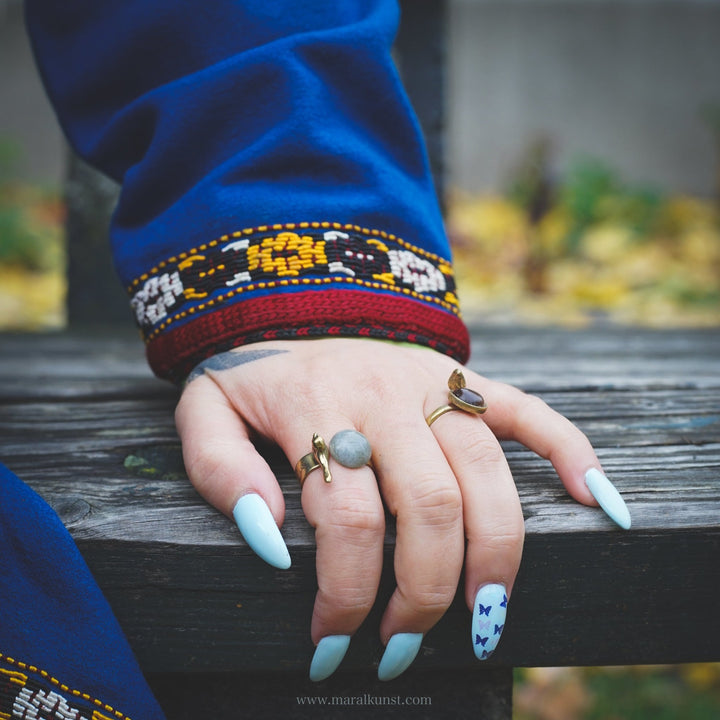 Handmade Iranian Bird with Gem Brass Ring - Maral Kunst Jewelry
