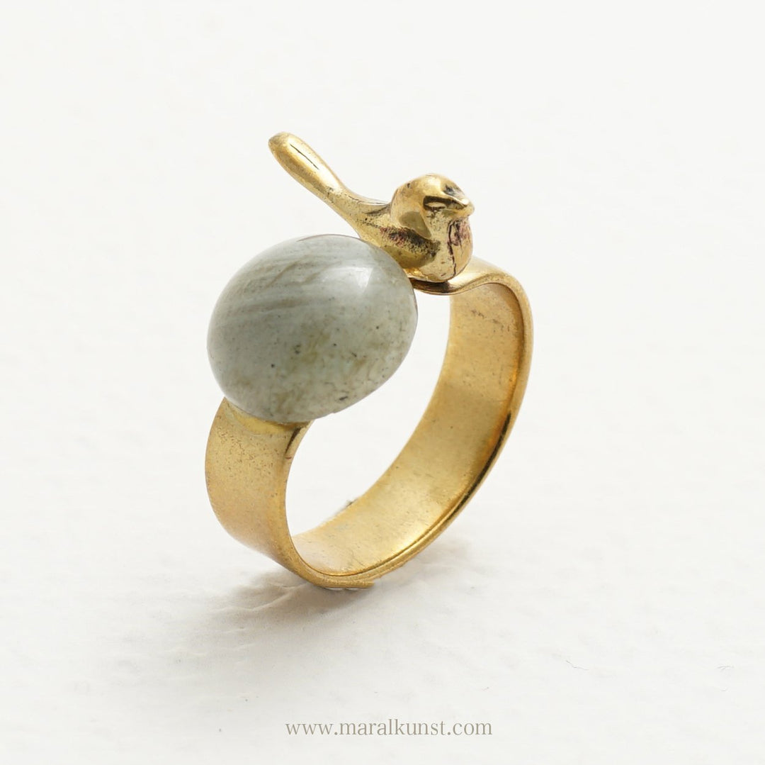 Handmade Iranian Bird with Gem Brass Ring - Maral Kunst Jewelry