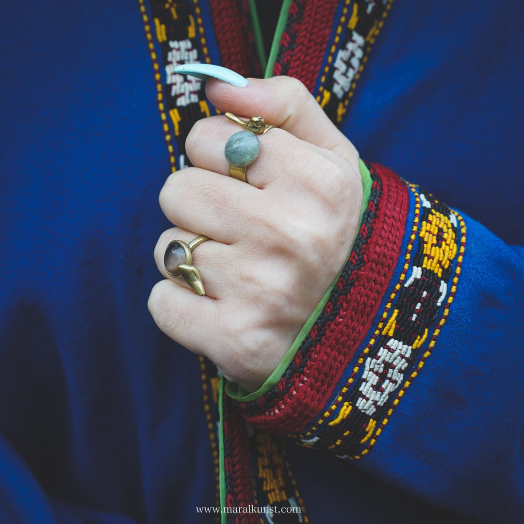 Handmade Iranian Bird with Gem Brass Ring - Maral Kunst Jewelry