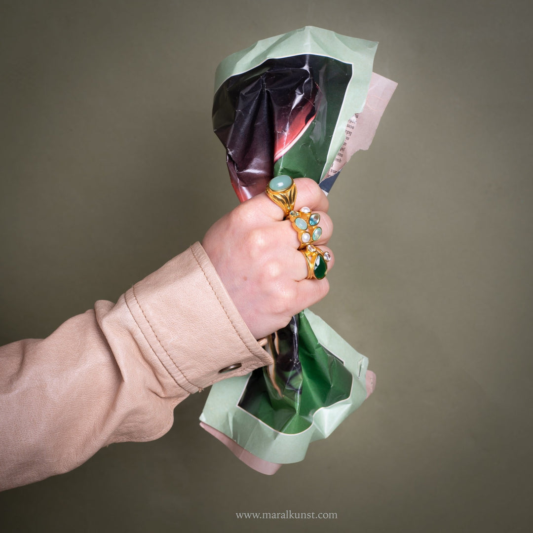 Simulated Sea Green Stone Ring - Maral Kunst Jewelry