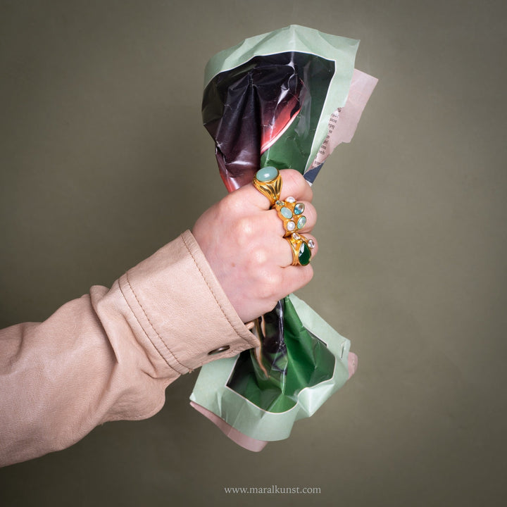 Simulated Sea Green Stone Ring - Maral Kunst Jewelry