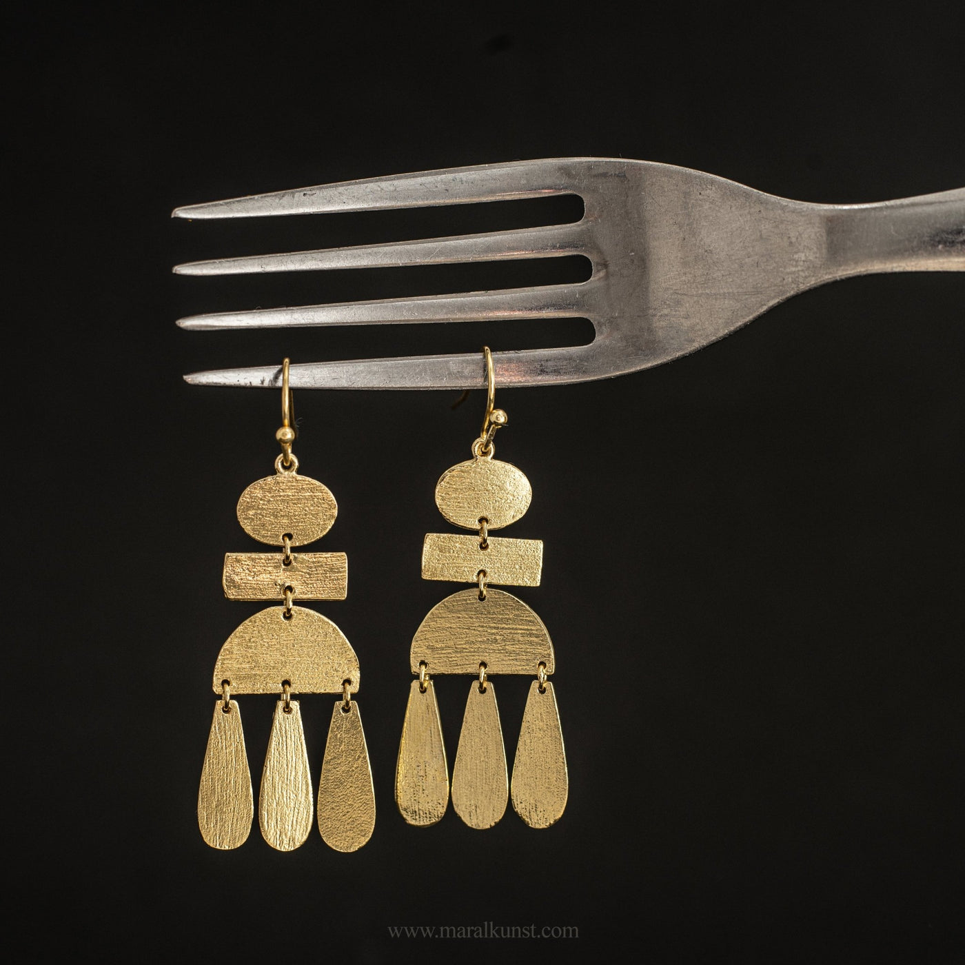 Brass Gold Plated drop earrings - Maral Kunst Jewelry
